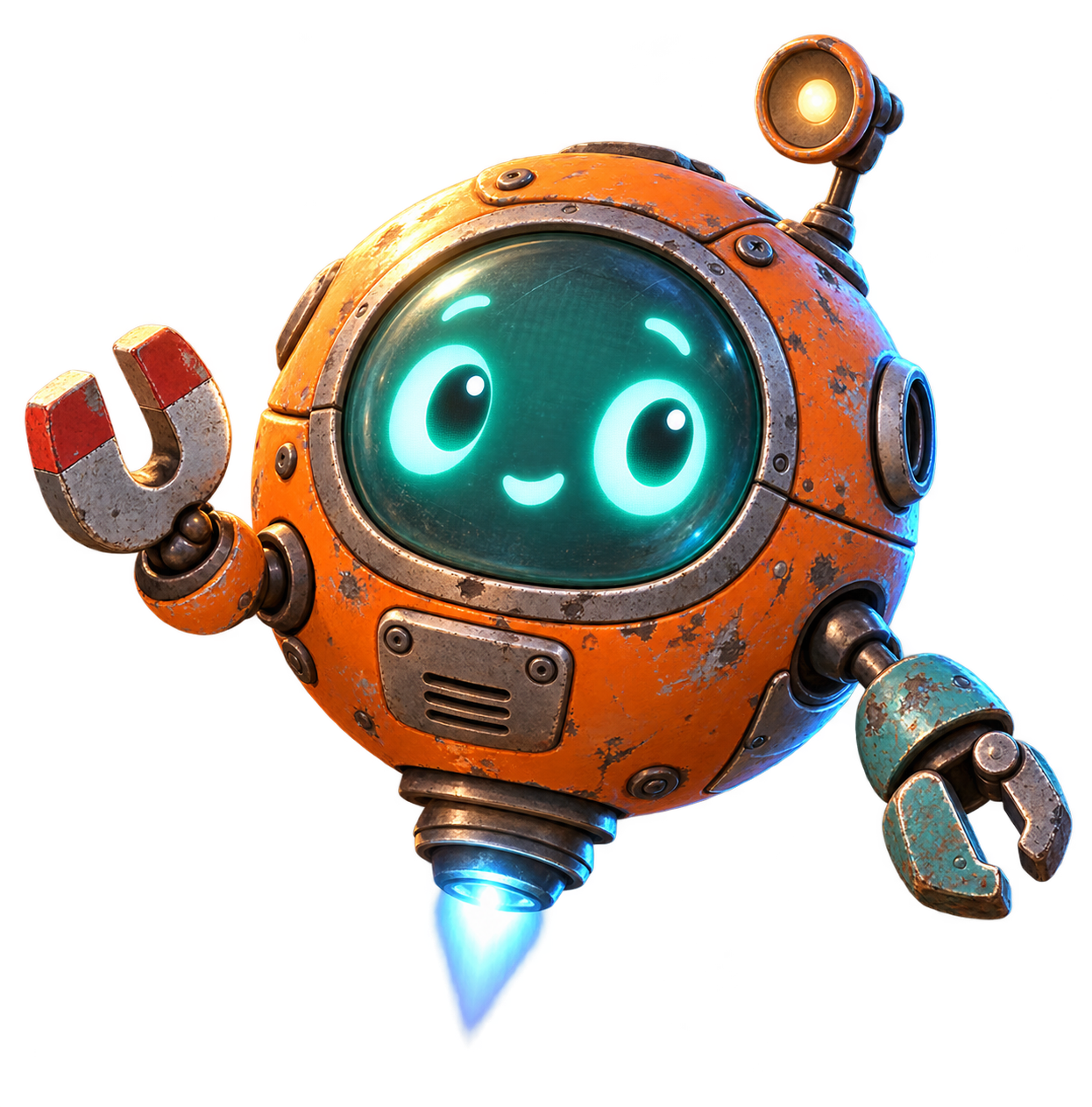 A Junk Orbit mosolygó, narancssárga mentőrobotja